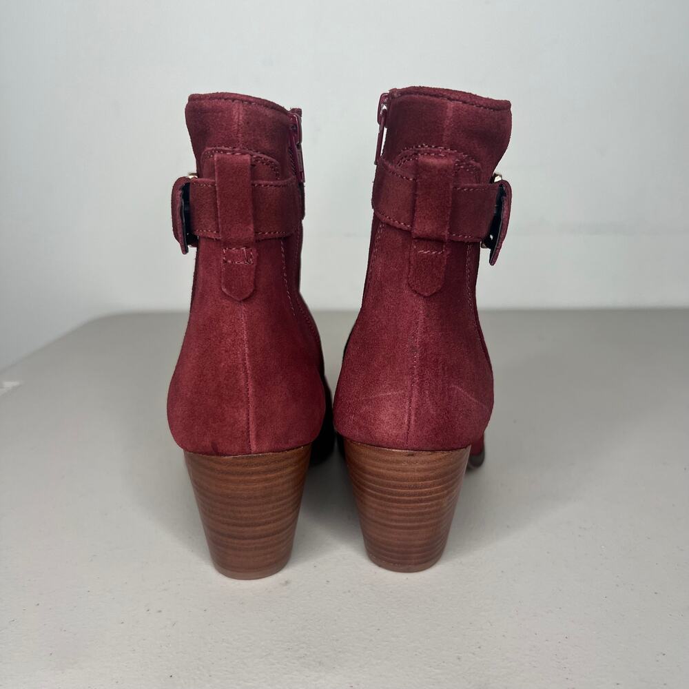 Diba Burgundy Red Buckle Leather Ankle Booties Size 7 - Picture 3 of 8